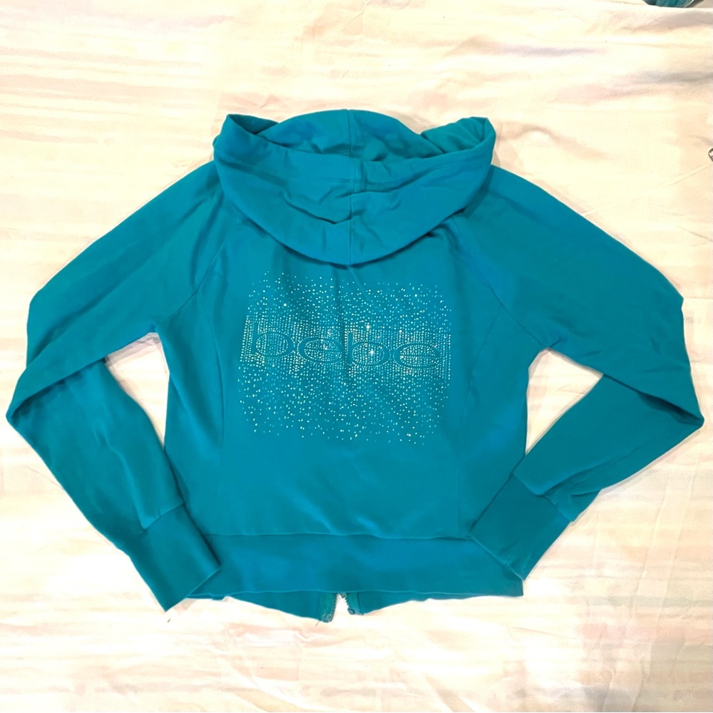 Bebe Embellished Turquoise Full-Zip Hoodie